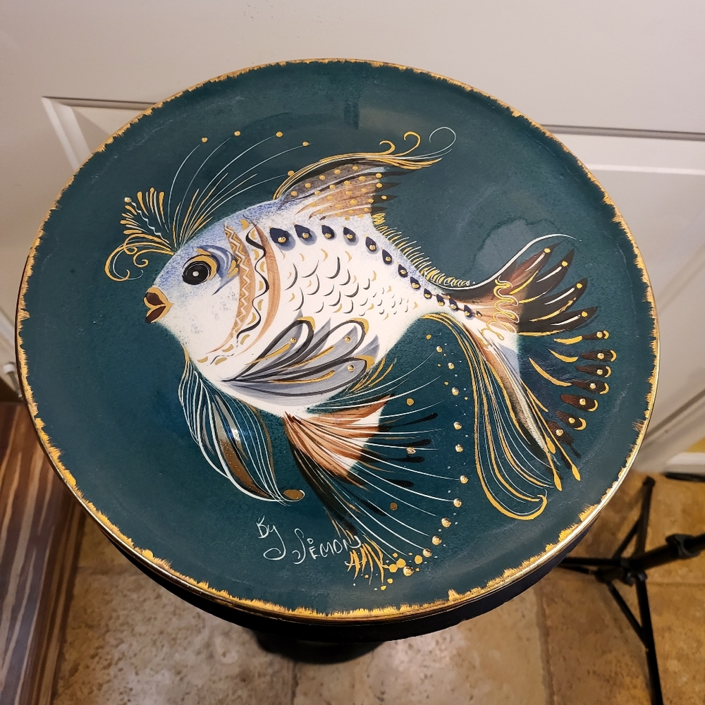 Mid-century Modern Decorative Fish Platter Signed Simon